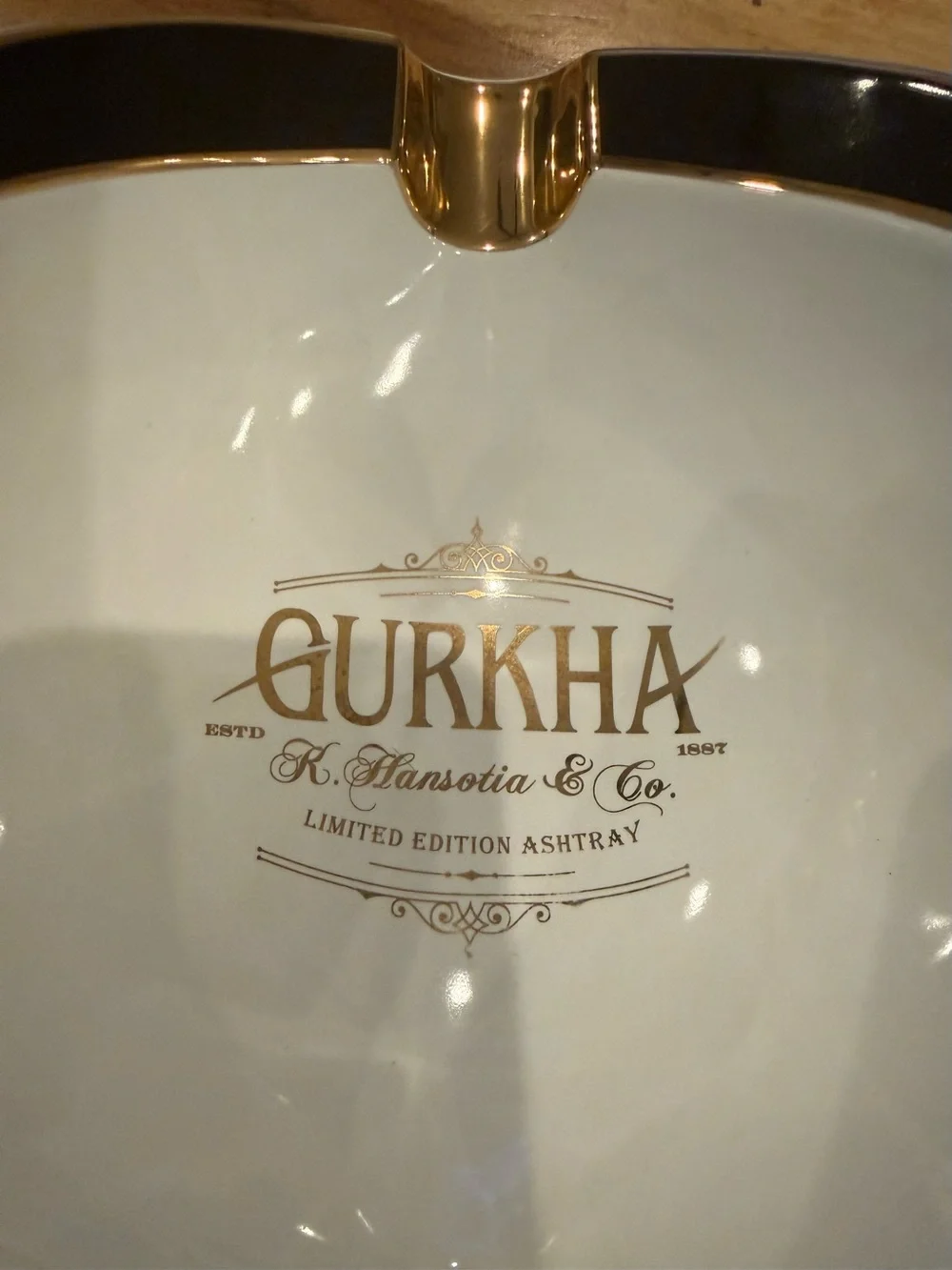 Gurkha Limited Edition White & Gold Ashtray by K. Hansotia & Comp.